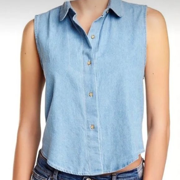 American Apparel Blue Button-Up Sleeveless Collar Tank Top - Size XS/S - Picture 2 of 6